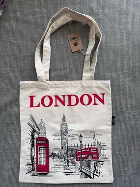 London Canvas Tote Bag with Red Print